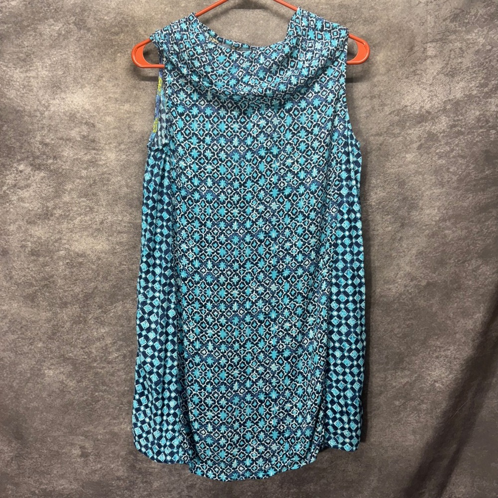 Habitat Blue Floral Geometric Cowl Neck Sleeveless Tunic Top Size S Boho Artsy - Picture 4 of 11